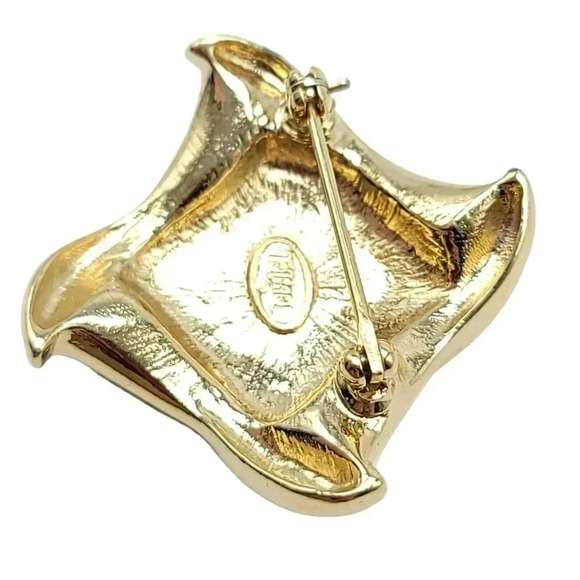 TRIFARI Gold Tone Pave Clear Rhinestone Black Enamel Abstract Pin Brooch Vintage - Picture 4 of 4